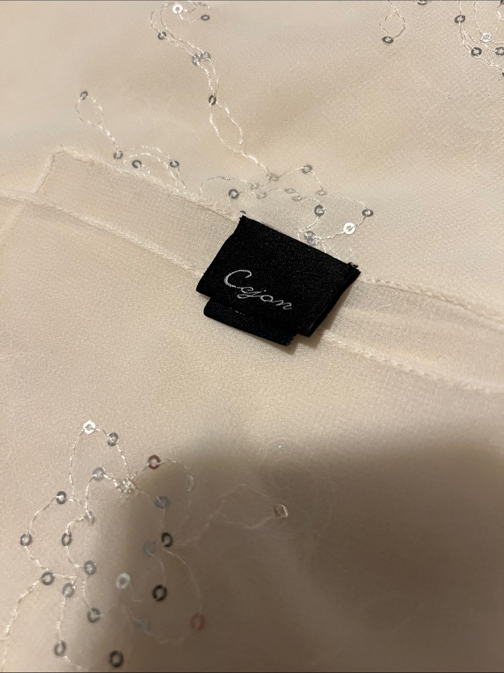 Cejon Beaded Embellished Cream Scarf